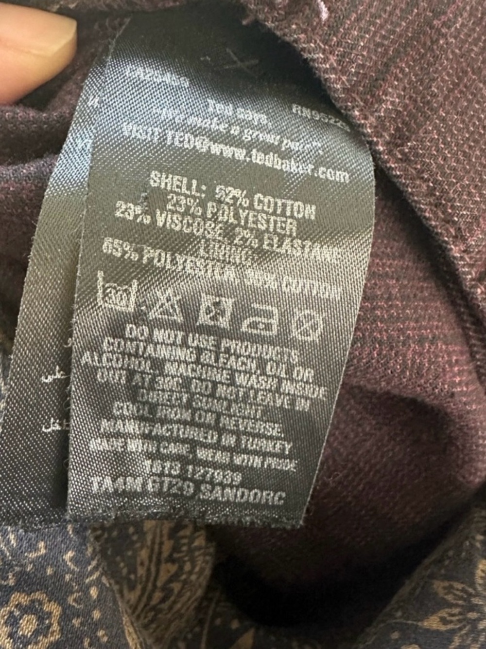 Ted Baker Maroon Textured Pants with Subtle Patterned Lining - Picture 3 of 6